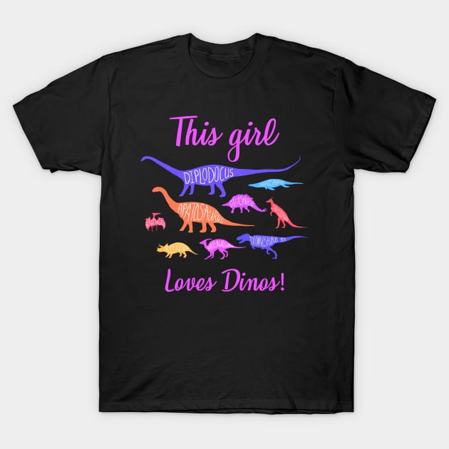 This Girl Loves Dinos T-Shirt, Dinosaur Shirt, Dinosaur Birthday Shirt, Dino Shirt, Birthday Shirt, Girl Dinosaur Shirt, T-Rex Shirt T-Shirt by johnii1422